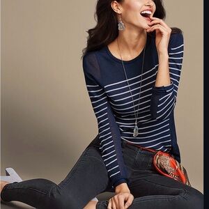 CAbi Regiment Sweater 3367 size medium Navy and White Striped Long-Sleeve Top